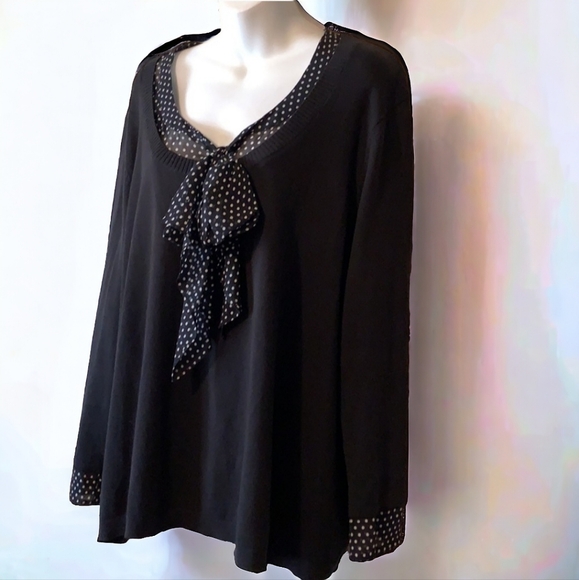 Talbot's black sweater with polka dot accent bow front accent size 3x - Picture 1 of 8
